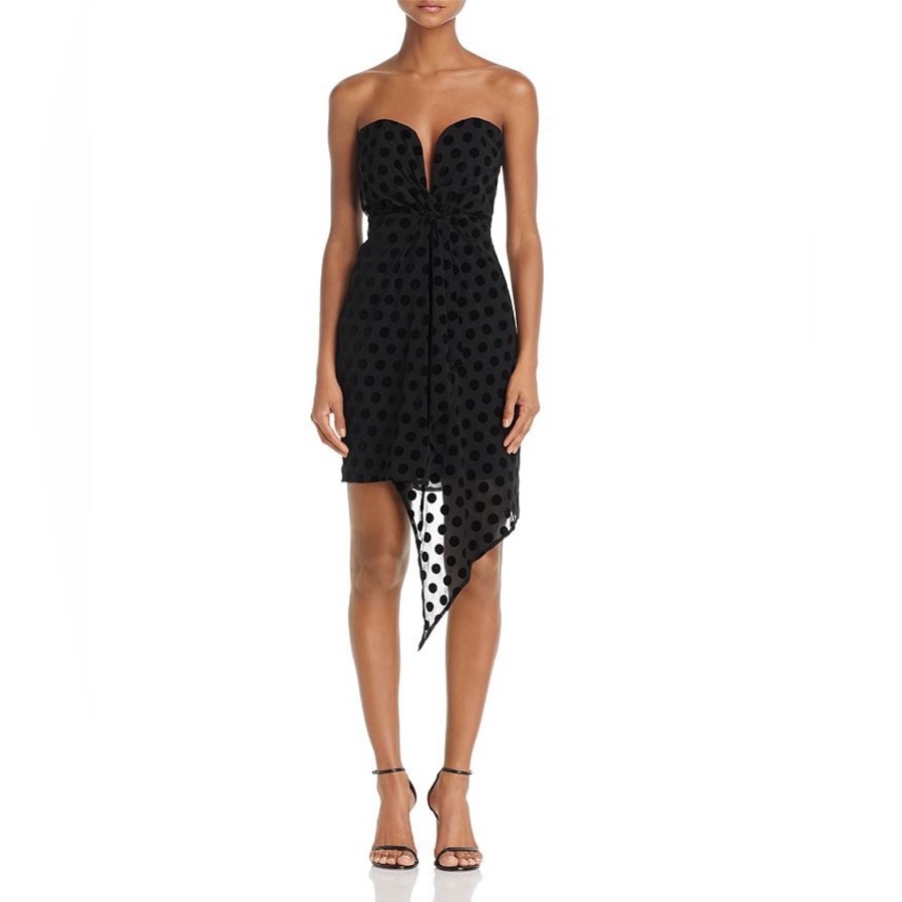 NWT Bardot Velvet Polka Dot Strapless Dress in Black sz 6